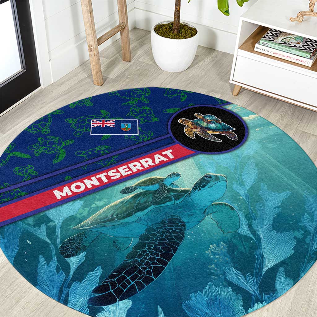 Montserrat Round Carpet with Sea Turtle Illustration Blue Underwater Ocean Design - Wonder Print Shop