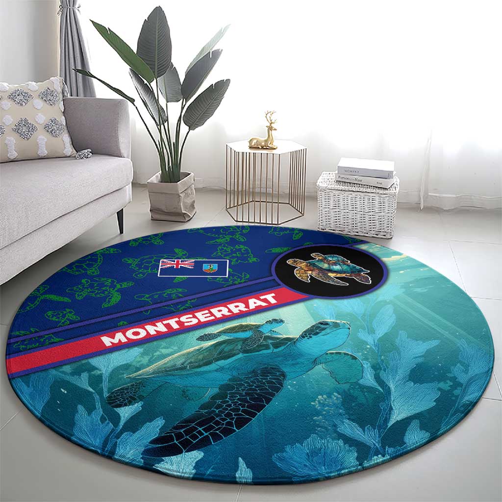Montserrat Round Carpet with Sea Turtle Illustration Blue Underwater Ocean Design - Wonder Print Shop