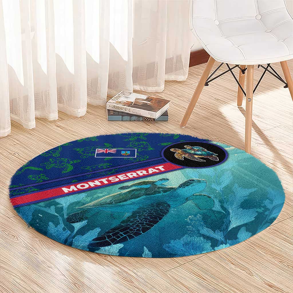 Montserrat Round Carpet with Sea Turtle Illustration Blue Underwater Ocean Design - Wonder Print Shop