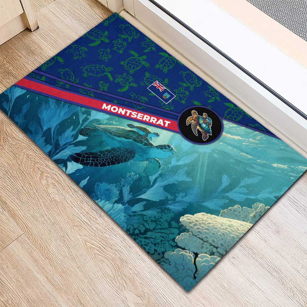 Montserrat Rubber Doormat with Sea Turtle Illustration Blue Underwater Ocean Design - Wonder Print Shop