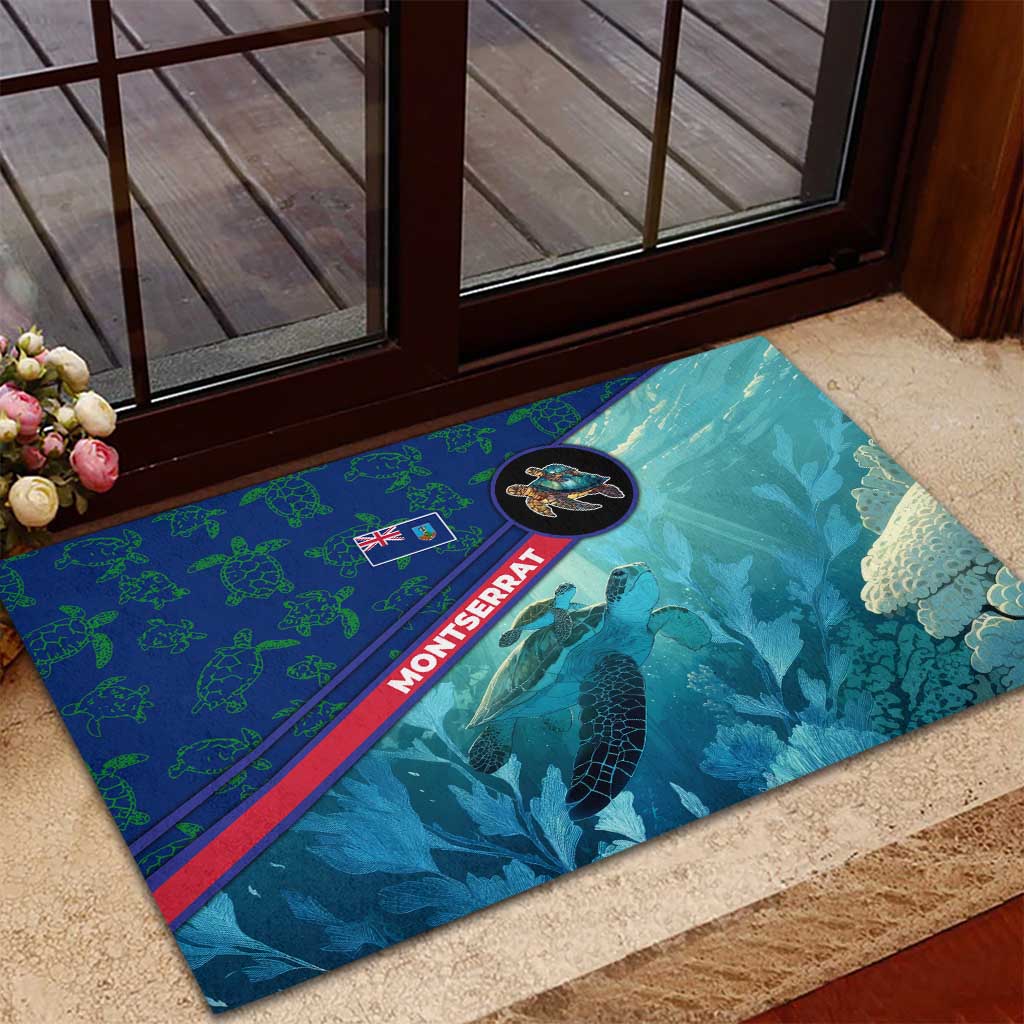 Montserrat Rubber Doormat with Sea Turtle Illustration Blue Underwater Ocean Design - Wonder Print Shop