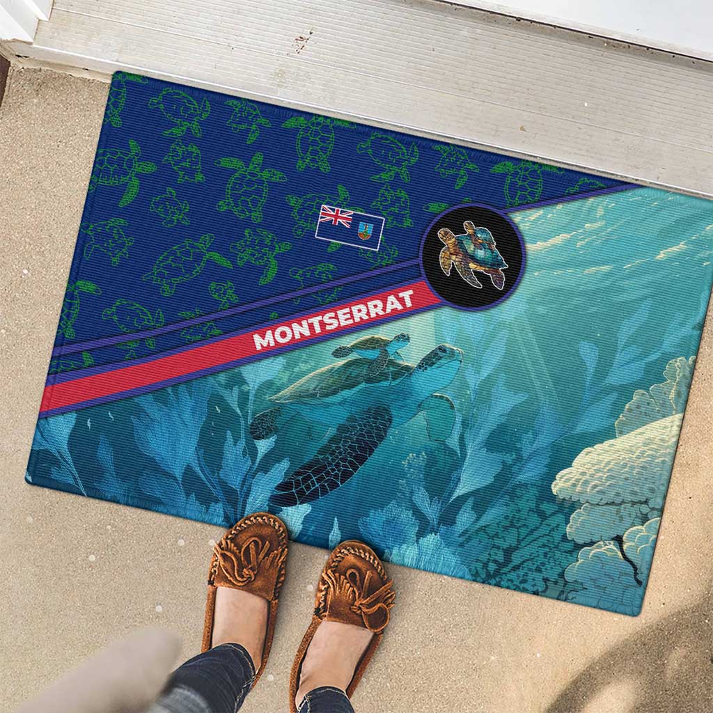 Montserrat Rubber Doormat with Sea Turtle Illustration Blue Underwater Ocean Design - Wonder Print Shop
