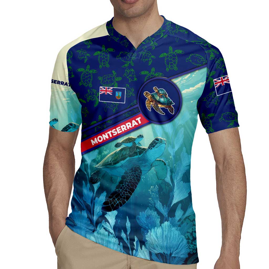 Montserrat Rugby Jersey with Sea Turtle Illustration Blue Underwater Ocean Design - Wonder Print Shop