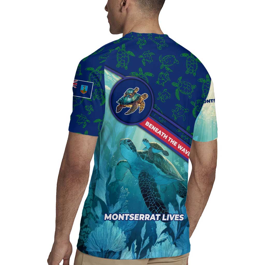 Montserrat Rugby Jersey with Sea Turtle Illustration Blue Underwater Ocean Design - Wonder Print Shop