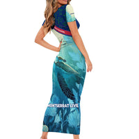 Montserrat Short Sleeve Bodycon Dress with Sea Turtle Illustration Blue Underwater Ocean Design - Wonder Print Shop