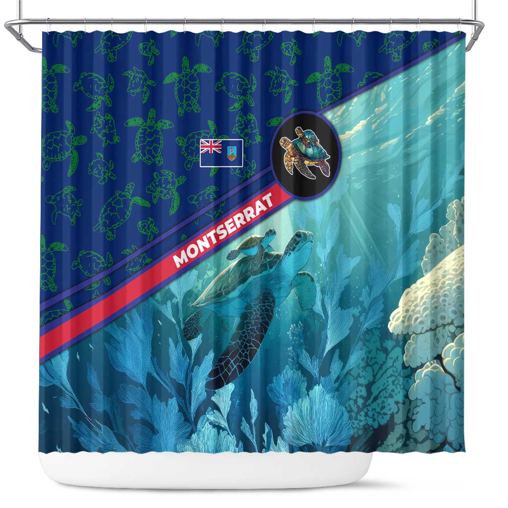 Montserrat Shower Curtain with Sea Turtle Illustration Blue Underwater Ocean Design - Wonder Print Shop