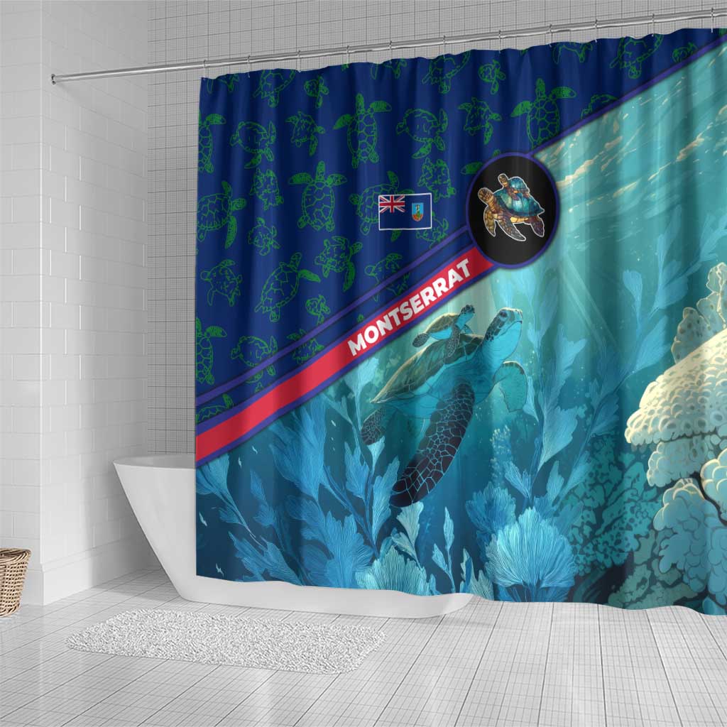 Montserrat Shower Curtain with Sea Turtle Illustration Blue Underwater Ocean Design - Wonder Print Shop