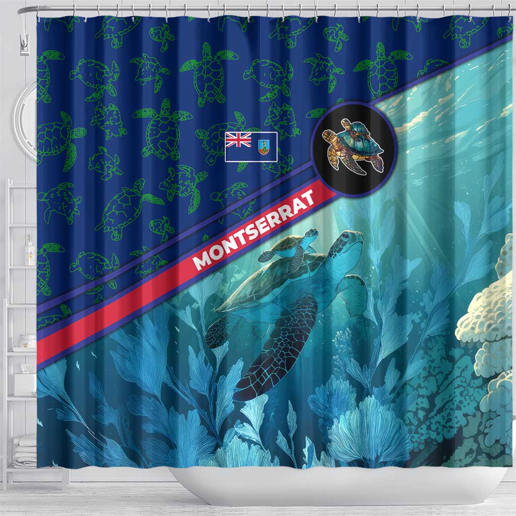 Montserrat Shower Curtain with Sea Turtle Illustration Blue Underwater Ocean Design - Wonder Print Shop