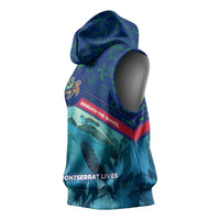 Montserrat Sleeveless Hoodie with Sea Turtle Illustration Blue Underwater Ocean Design - Wonder Print Shop