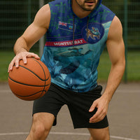 Montserrat Sleeveless Hoodie with Sea Turtle Illustration Blue Underwater Ocean Design - Wonder Print Shop