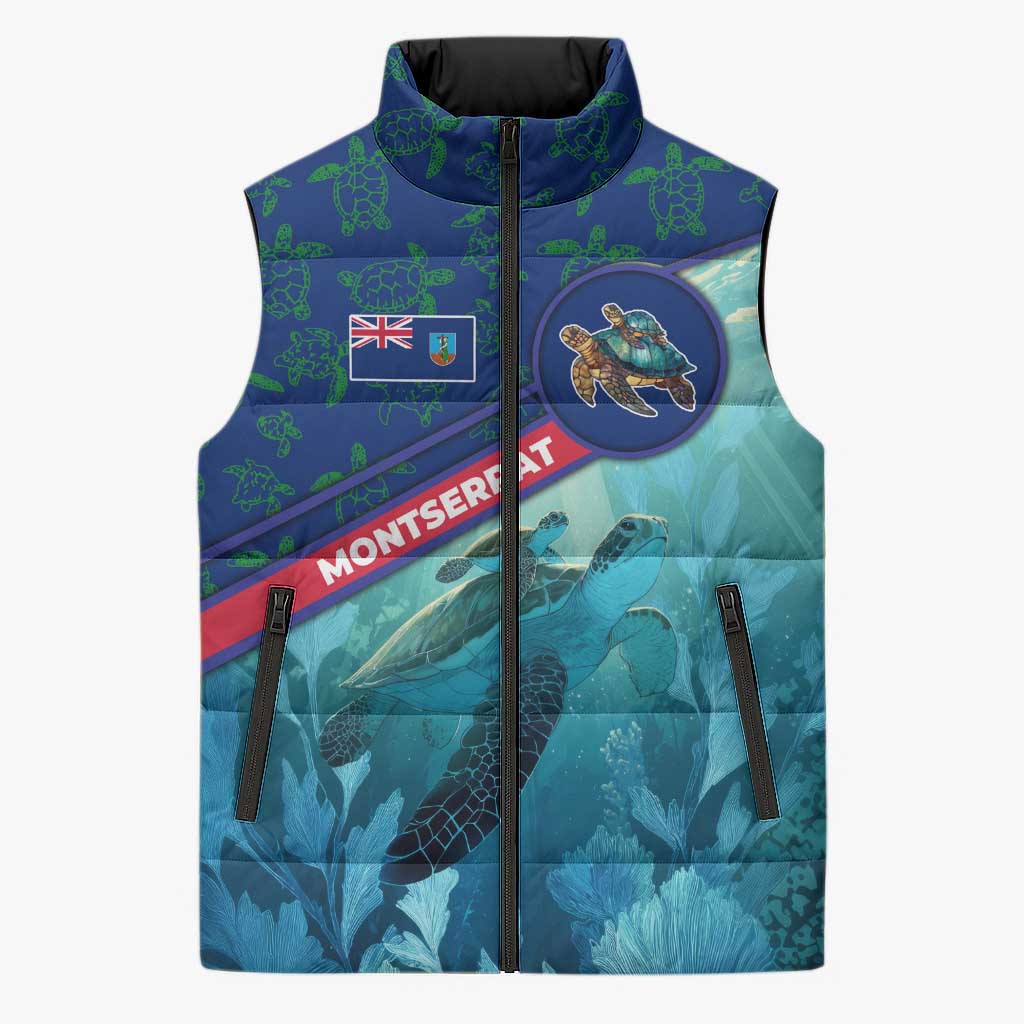 Montserrat Sleeveless Puffer Jacket with Sea Turtle Illustration Blue Underwater Ocean Design - Wonder Print Shop