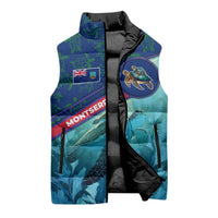 Montserrat Sleeveless Puffer Jacket with Sea Turtle Illustration Blue Underwater Ocean Design - Wonder Print Shop