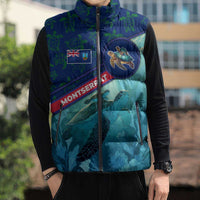 Montserrat Sleeveless Puffer Jacket with Sea Turtle Illustration Blue Underwater Ocean Design - Wonder Print Shop