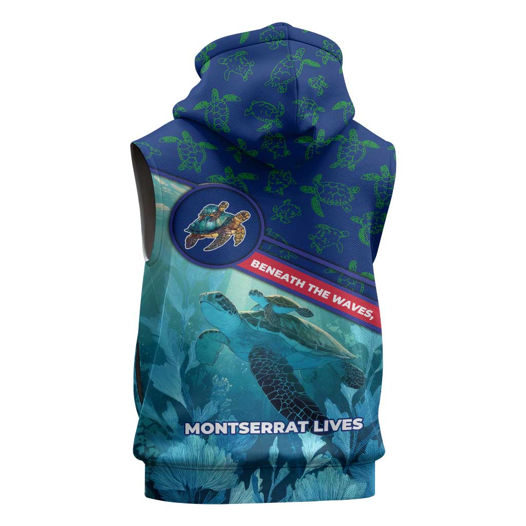 Montserrat Sleeveless Zip Hoodie with Sea Turtle Illustration Blue Underwater Ocean Design - Wonder Print Shop