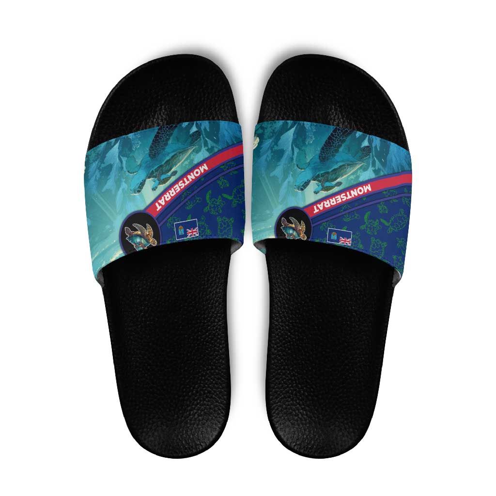Montserrat Slide Sandals with Sea Turtle Illustration Blue Underwater Ocean Design - Wonder Print Shop