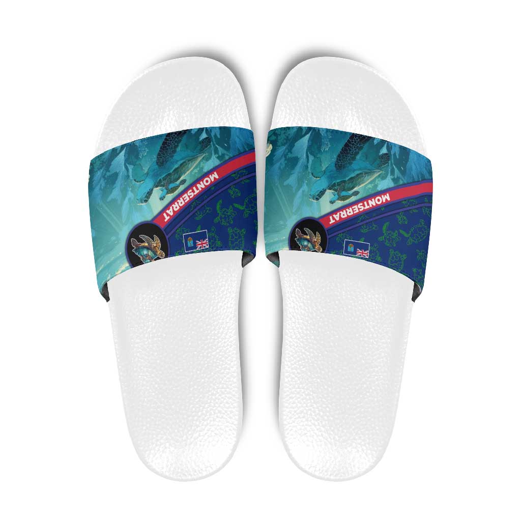 Montserrat Slide Sandals with Sea Turtle Illustration Blue Underwater Ocean Design - Wonder Print Shop