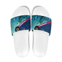 Montserrat Slide Sandals with Sea Turtle Illustration Blue Underwater Ocean Design - Wonder Print Shop