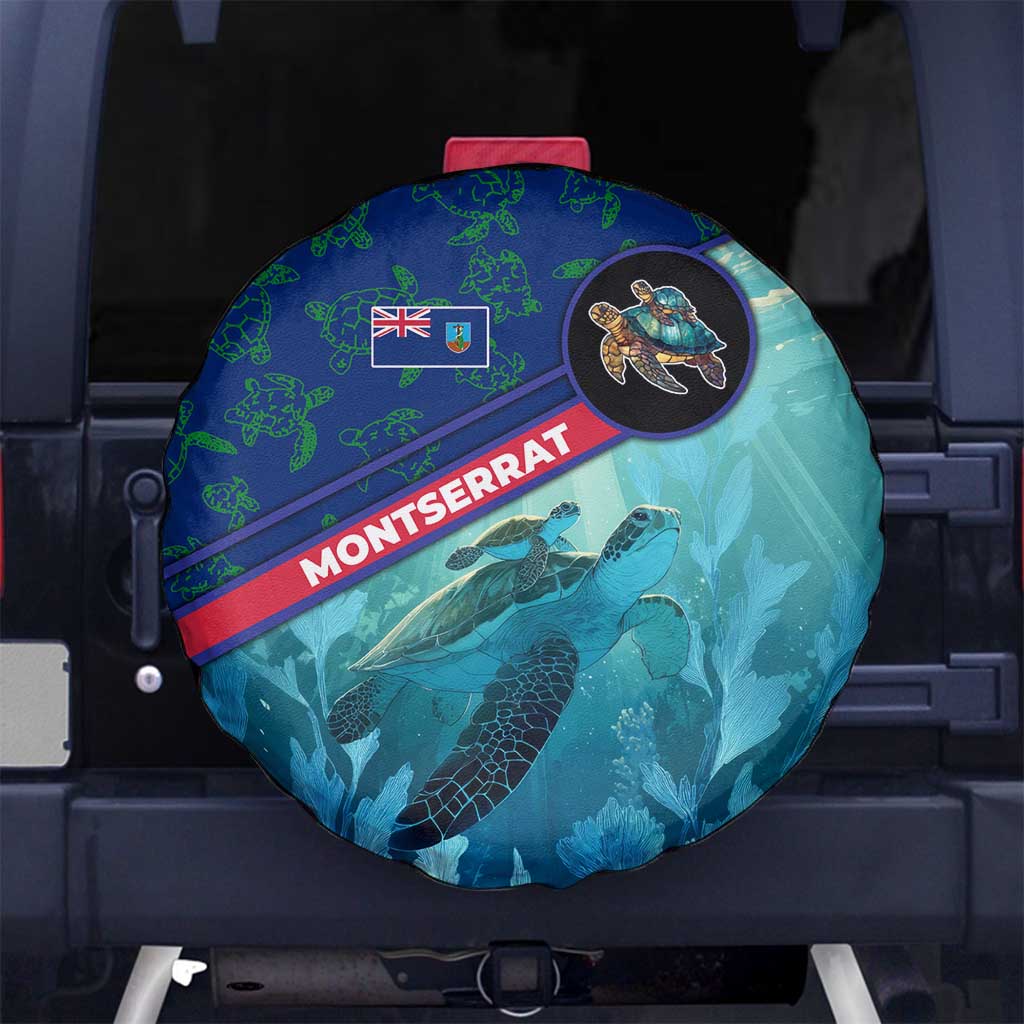Montserrat Spare Tire Cover with Sea Turtle Illustration Blue Underwater Ocean Design - Wonder Print Shop