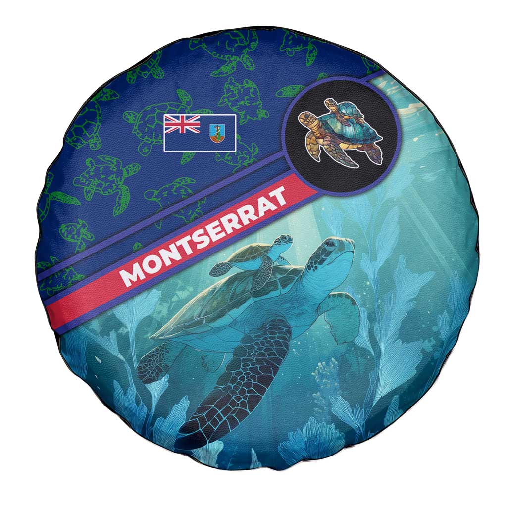 Montserrat Spare Tire Cover with Sea Turtle Illustration Blue Underwater Ocean Design - Wonder Print Shop
