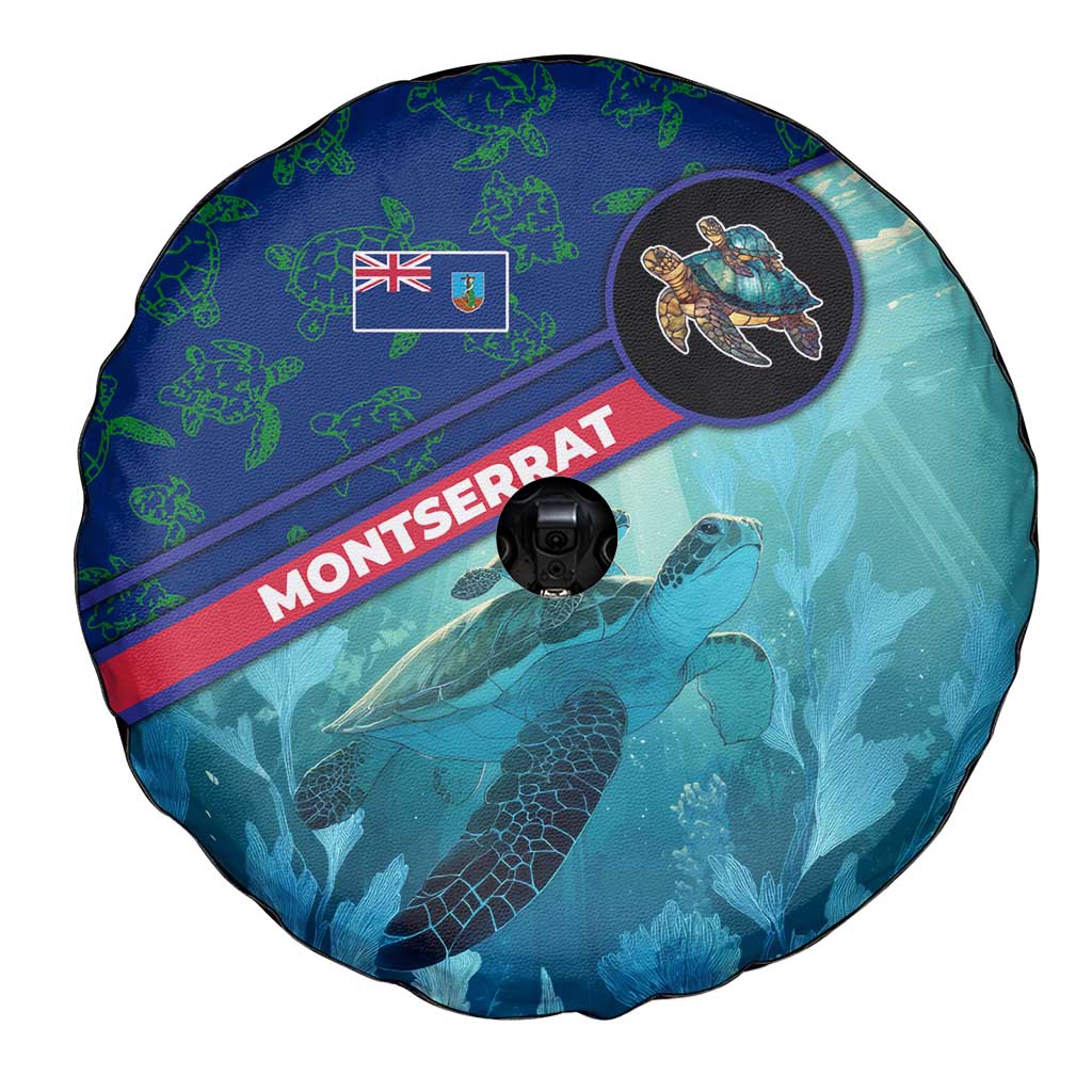 Montserrat Spare Tire Cover with Sea Turtle Illustration Blue Underwater Ocean Design - Wonder Print Shop