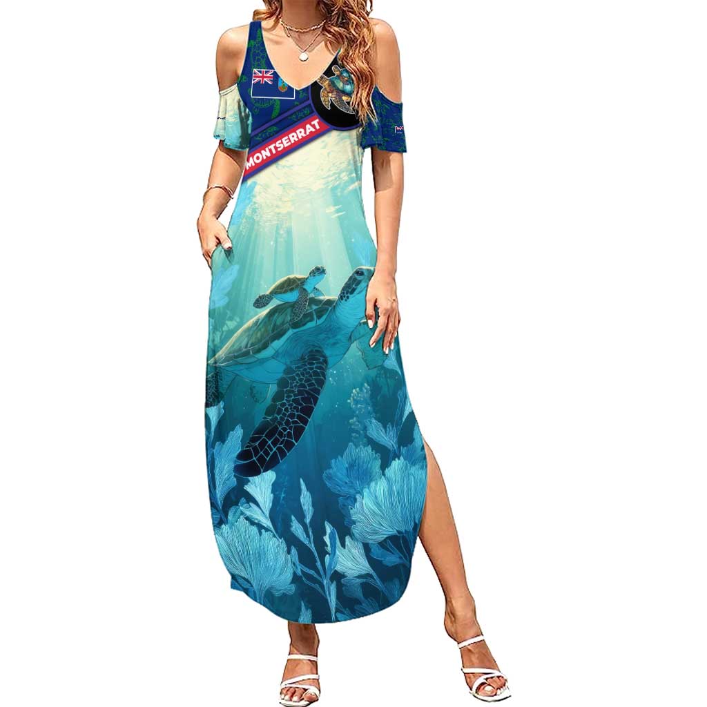 Montserrat Summer Maxi Dress with Sea Turtle Illustration Blue Underwater Ocean Design - Wonder Print Shop