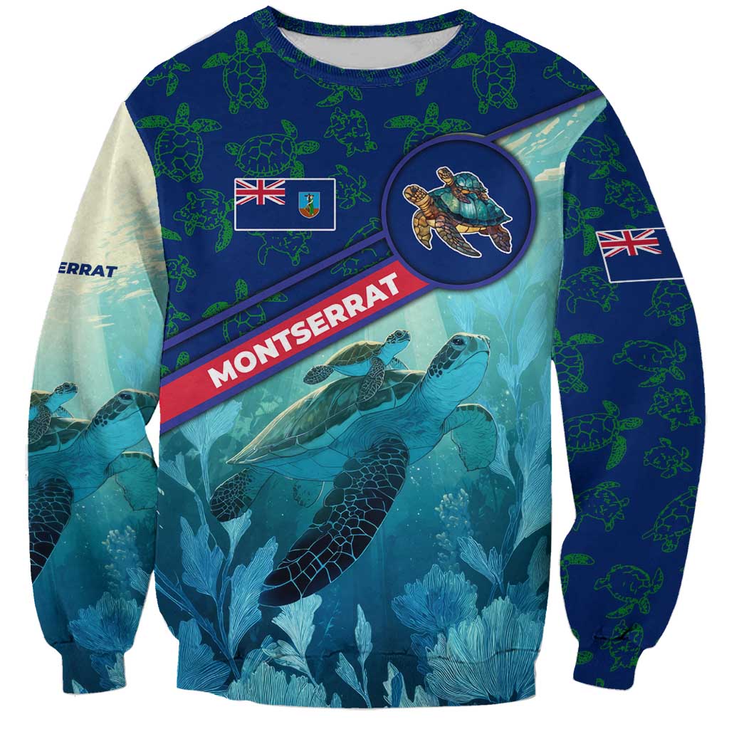 Montserrat Sweatshirt with Sea Turtle Illustration Blue Underwater Ocean Design - Wonder Print Shop