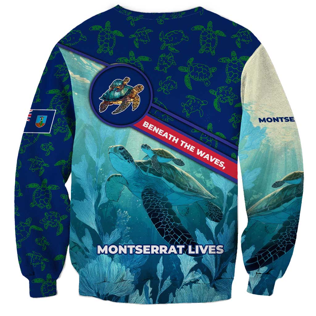 Montserrat Sweatshirt with Sea Turtle Illustration Blue Underwater Ocean Design - Wonder Print Shop