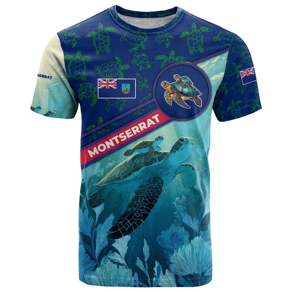 Montserrat T Shirt with Sea Turtle Illustration Blue Underwater Ocean Design - Wonder Print Shop