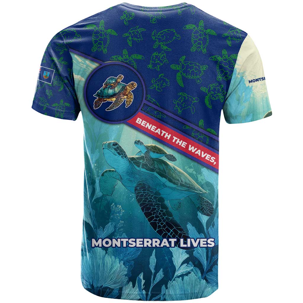 Montserrat T Shirt with Sea Turtle Illustration Blue Underwater Ocean Design - Wonder Print Shop