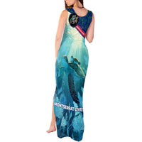 Montserrat Tank Maxi Dress with Sea Turtle Illustration Blue Underwater Ocean Design - Wonder Print Shop