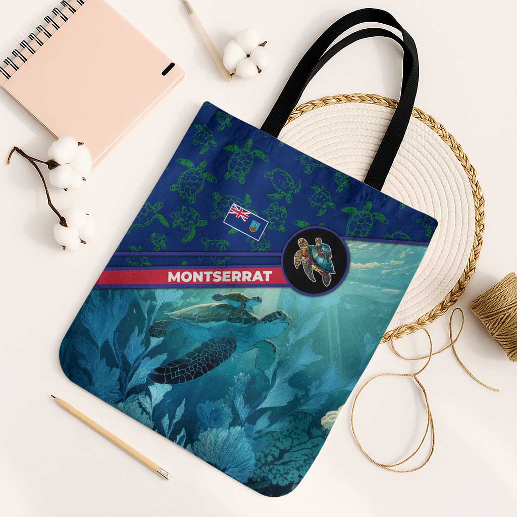 Montserrat Tote Bag with Sea Turtle Illustration Blue Underwater Ocean Design - Wonder Print Shop