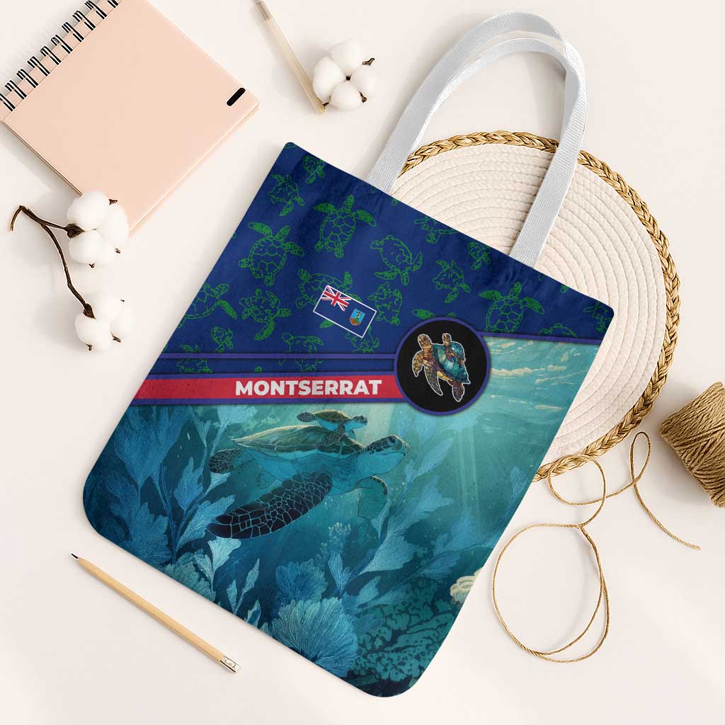 Montserrat Tote Bag with Sea Turtle Illustration Blue Underwater Ocean Design - Wonder Print Shop