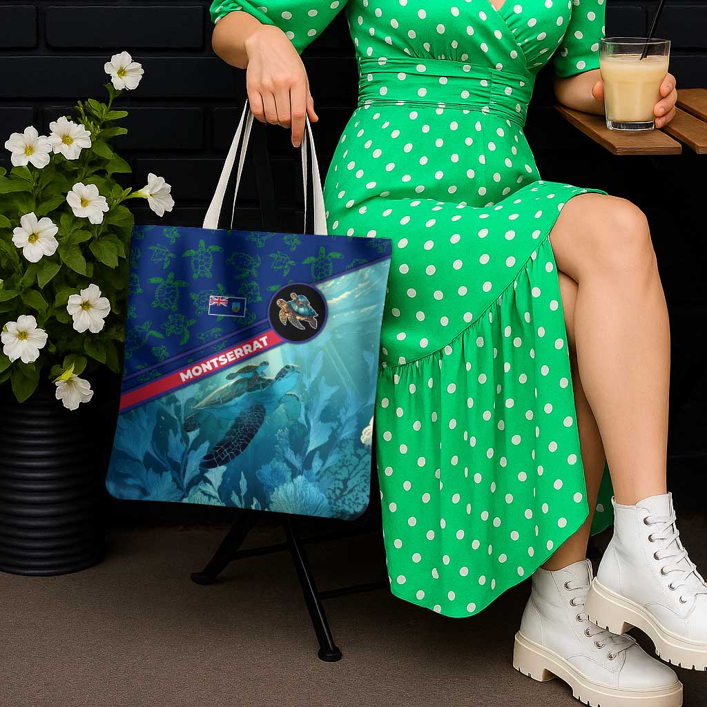 Montserrat Tote Bag with Sea Turtle Illustration Blue Underwater Ocean Design - Wonder Print Shop