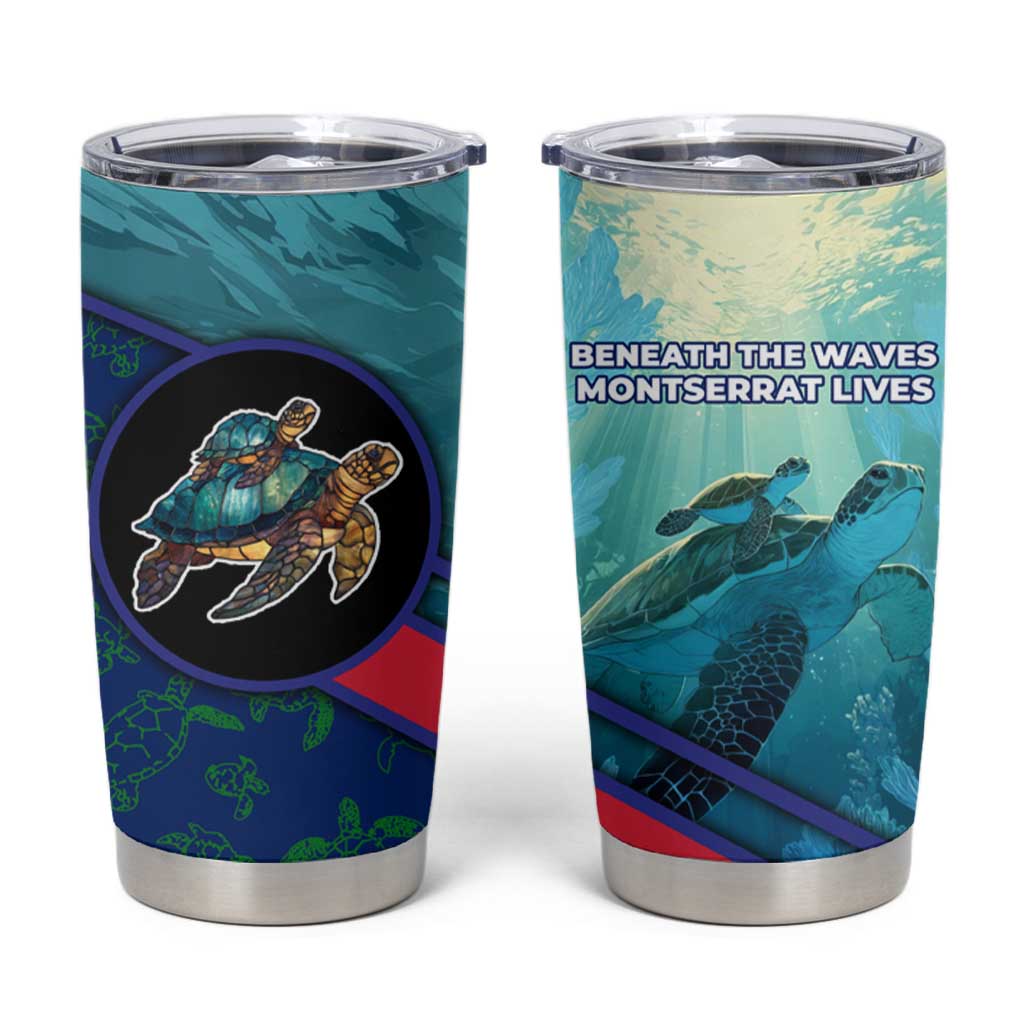 Montserrat Tumbler Cup with Sea Turtle Illustration Blue Underwater Ocean Design - Wonder Print Shop