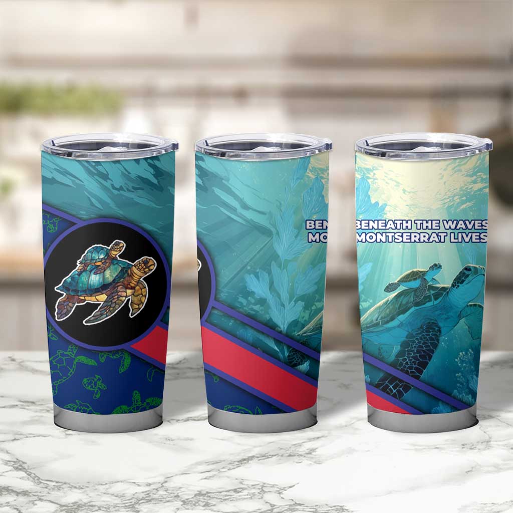 Montserrat Tumbler Cup with Sea Turtle Illustration Blue Underwater Ocean Design - Wonder Print Shop