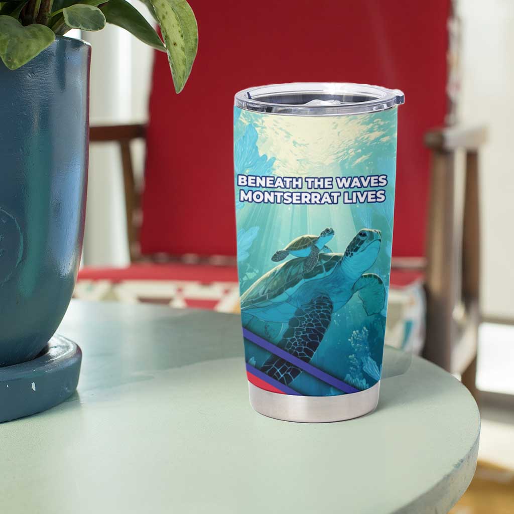 Montserrat Tumbler Cup with Sea Turtle Illustration Blue Underwater Ocean Design - Wonder Print Shop