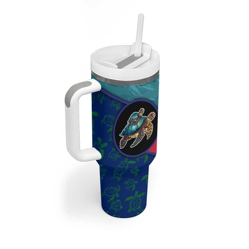 Montserrat Tumbler With Handle with Sea Turtle Illustration Blue Underwater Ocean Design - Wonder Print Shop
