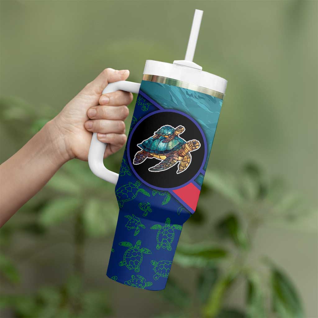 Montserrat Tumbler With Handle with Sea Turtle Illustration Blue Underwater Ocean Design - Wonder Print Shop