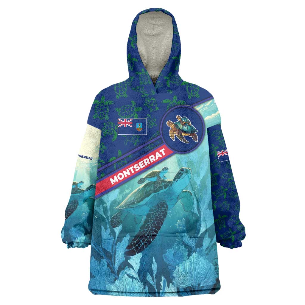 Montserrat Wearable Blanket Hoodie with Sea Turtle Illustration Blue Underwater Ocean Design - Wonder Print Shop