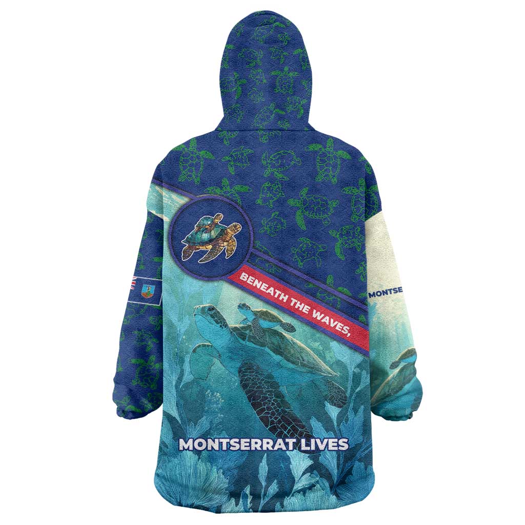 Montserrat Wearable Blanket Hoodie with Sea Turtle Illustration Blue Underwater Ocean Design - Wonder Print Shop