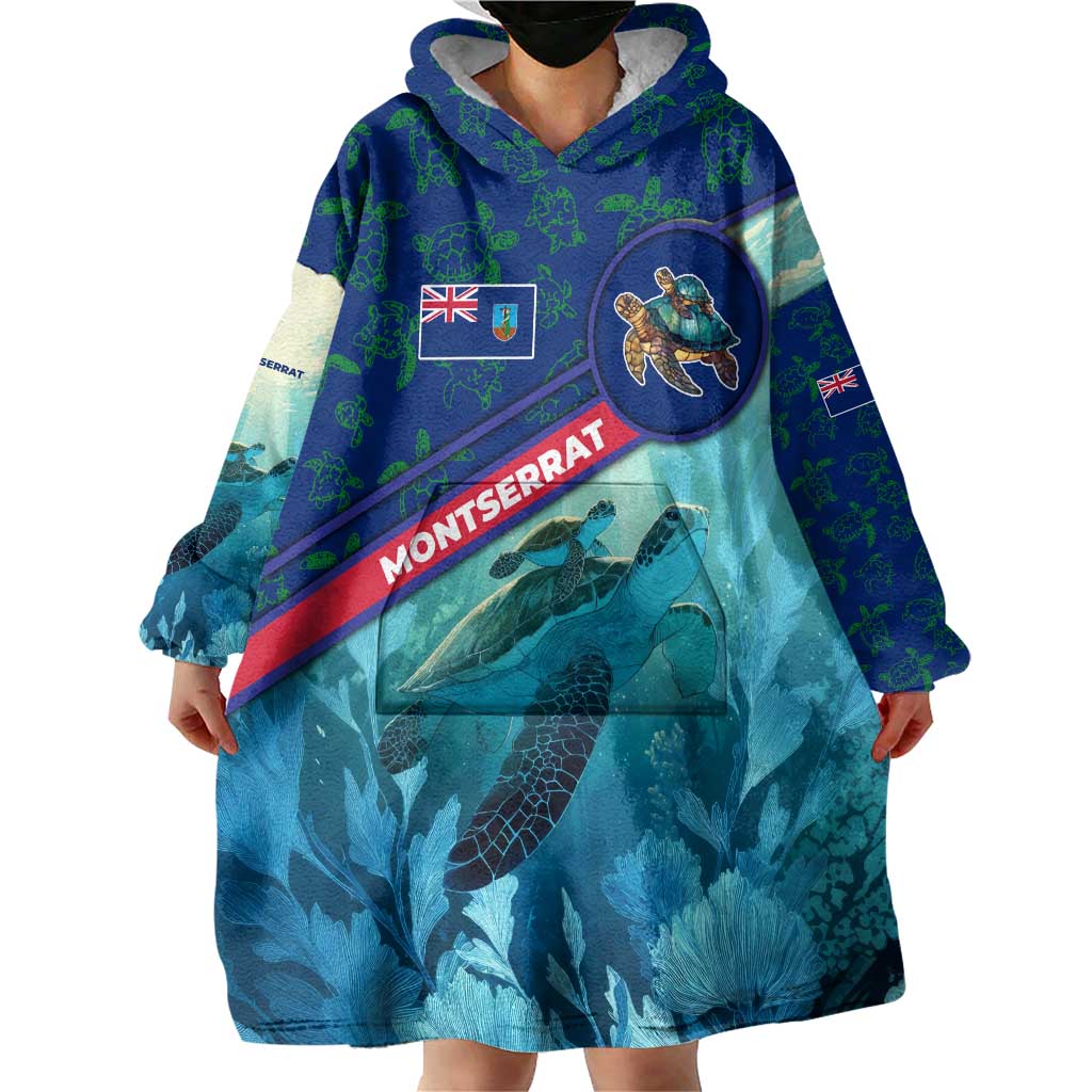 Montserrat Wearable Blanket Hoodie with Sea Turtle Illustration Blue Underwater Ocean Design - Wonder Print Shop