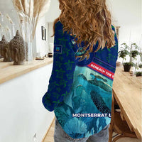 Montserrat Women Casual Shirt with Sea Turtle Illustration Blue Underwater Ocean Design - Wonder Print Shop