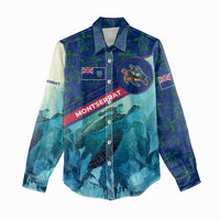 Montserrat Women Casual Shirt with Sea Turtle Illustration Blue Underwater Ocean Design - Wonder Print Shop