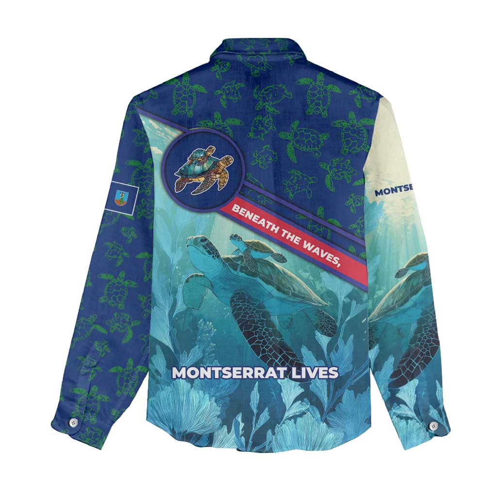 Montserrat Women Casual Shirt with Sea Turtle Illustration Blue Underwater Ocean Design - Wonder Print Shop