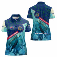 Montserrat Women Polo Shirt with Sea Turtle Illustration Blue Underwater Ocean Design - Wonder Print Shop