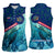 Montserrat Women Sleeveless Polo Shirt with Sea Turtle Illustration Blue Underwater Ocean Design - Wonder Print Shop
