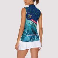 Montserrat Women Sleeveless Polo Shirt with Sea Turtle Illustration Blue Underwater Ocean Design - Wonder Print Shop
