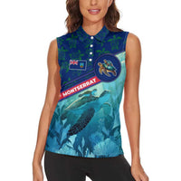 Montserrat Women Sleeveless Polo Shirt with Sea Turtle Illustration Blue Underwater Ocean Design - Wonder Print Shop