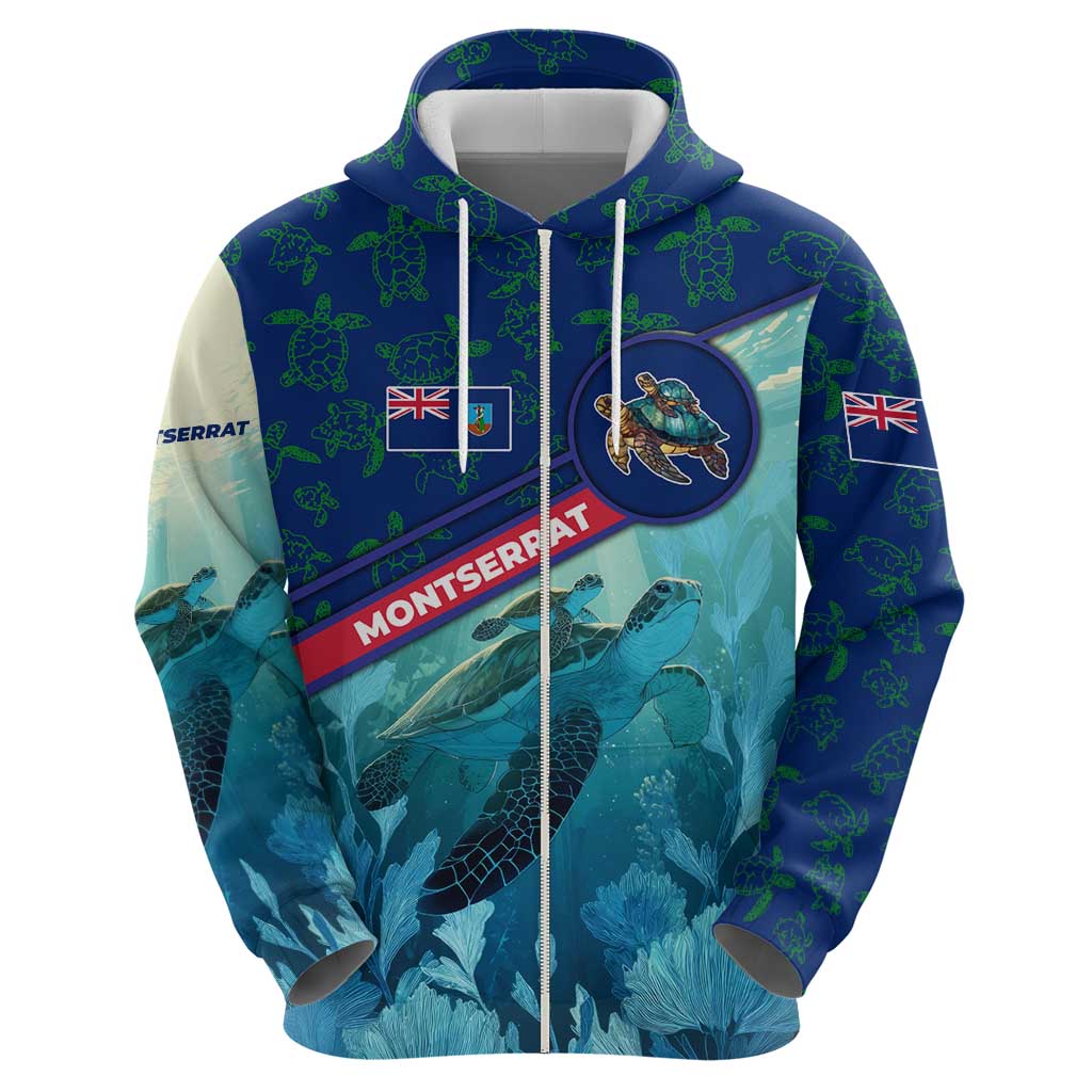 Montserrat Zip Hoodie with Sea Turtle Illustration Blue Underwater Ocean Design - Wonder Print Shop