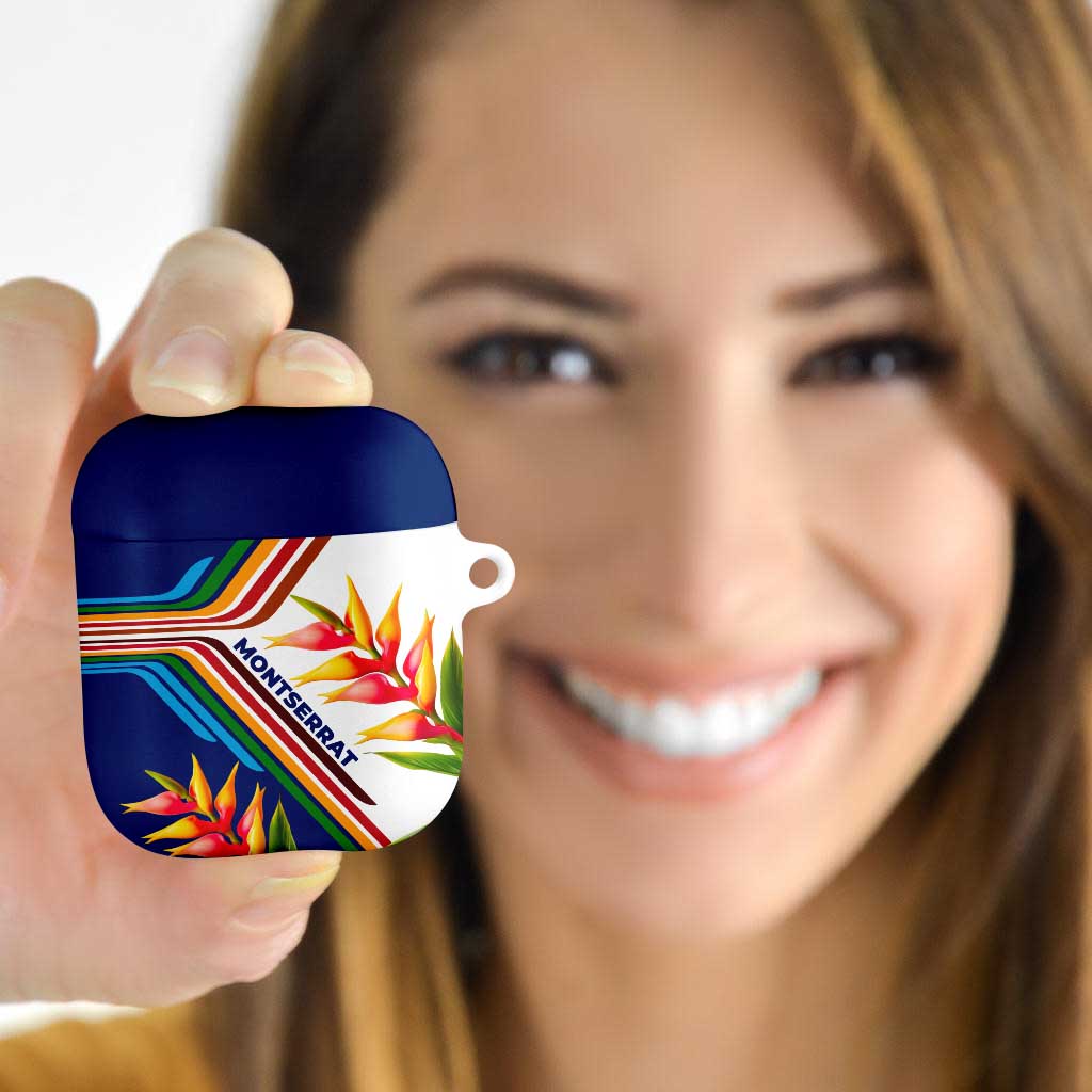 Montserrat AirPods Case with Heliconia Flower Illustration Colorful Retro Stripe Design - Wonder Print Shop